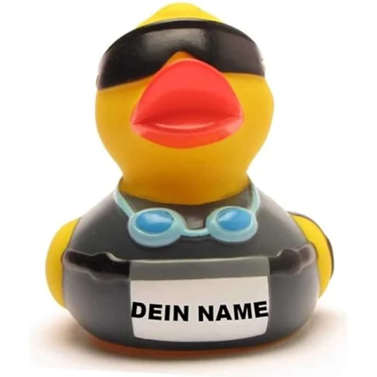 Duckshop Badeente - personalisierbar, Iron Man Design, max. 10 Zeichen Wunschtext, 8 cm Vinyl – Bild 1