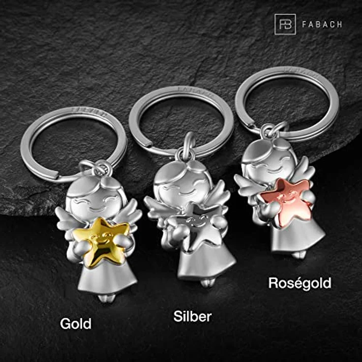 FABACH Schutzengel Schlüsselanhänger Star - Weihnachtsengel aus Metall - Gold - Glücksbringer mit Stern als Geschenk für Freundin – Bild 3