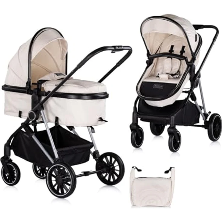 Chipolino Kinderwagen Aura 2 in 1 umbaubar Wickeltasche Sitz umkehrbar bis 22 kg, creme – Bild 1