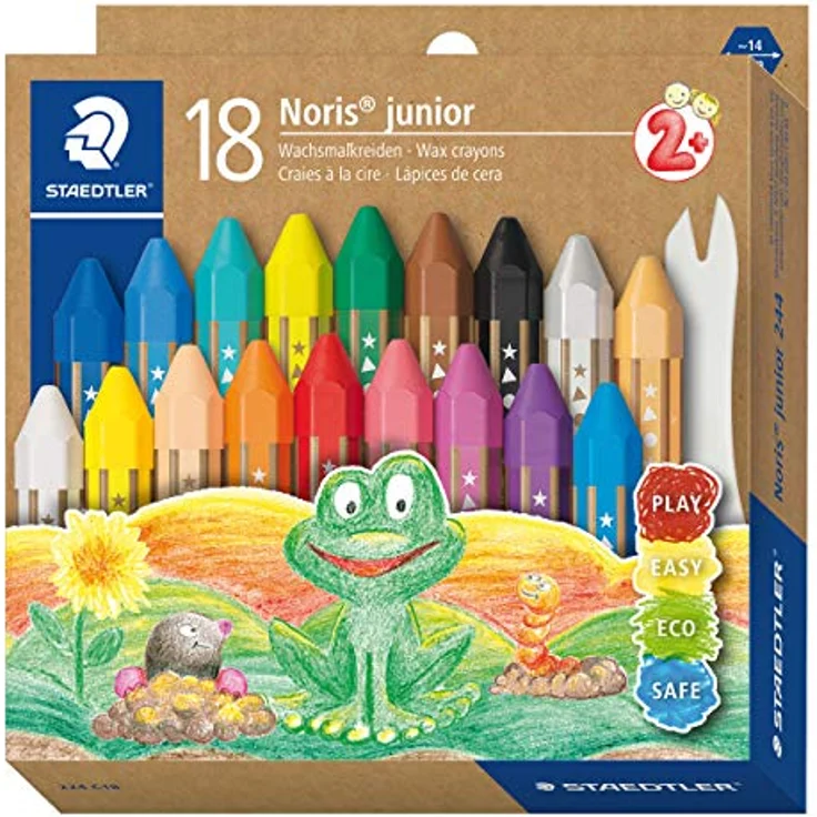 STAEDTLER Wachsmalkreide Noris junior 224, perfekt für kleine Kinderhände, extra bruchsicher, Etui mit 18 Farben, 224 C18 – Bild 1