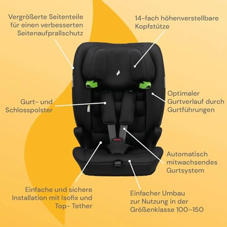 Osann Autokindersitz Lupo Isofix i-Size, erhöhter Seitenaufprallschutz, 14-fach höhenverstellbare Kopfstütze, für Kinder 76-150 cm, blau – Bild 2