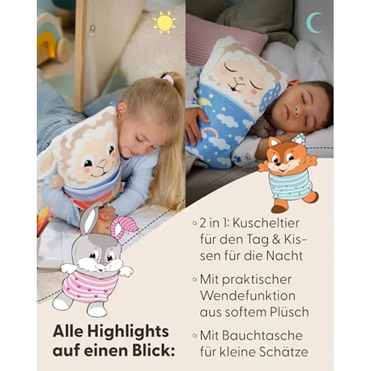 NICI Kuscheltier Schaf Cosidoo, Wendefunktion mit Stauraum, 30x20cm, beige – Bild 4