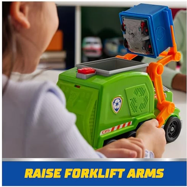 Paw Patrol Rocky's Recycling Truck, Deluxe Spielzeugfahrzeug mit 7 cm Rocky Figur und Funktion zum Verladen von Müll – Bild 5