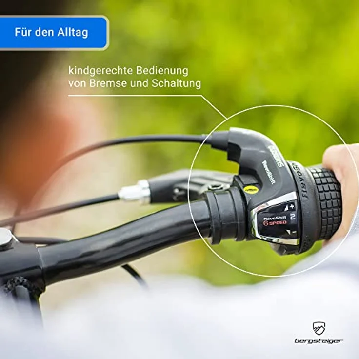 Bergsteiger Kansas 20, 24 Zoll Kinderfahrrad, Shimano 6 Gang-Schaltung, Mountainbike mit Weißwandbereifung, Jungen- und Mädchen-Fahrrad, geeignet für 6-11 Jahre, 110-130 cm, blau – Bild 3