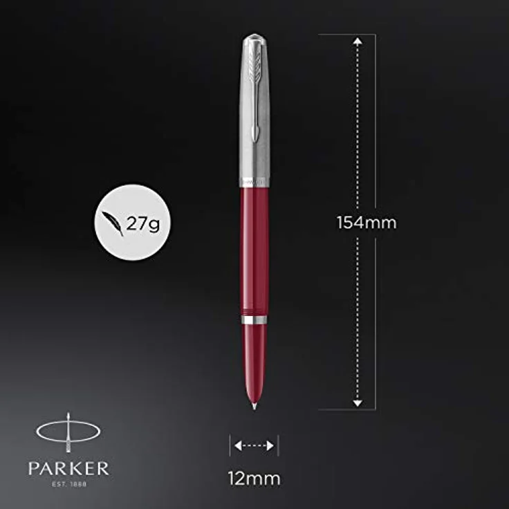 Parker Füller 51 Burgundy C.C. F, Edelstahl, burgunderrot, handgefertigt, ikonische Silhouette – Bild 3