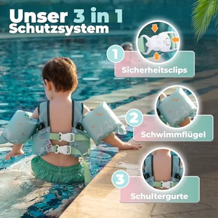 KIDVERSE Schwimmweste Kinder 3-6 Jahre, integrierte Schwimmflügel, geprüft und sicher, für Jungen & Mädchen bis 30kg – Bild 4