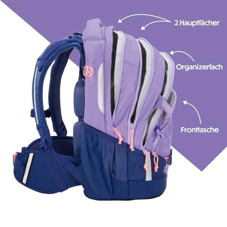 Coocazoo Schulrucksack Mate „Tarp Frosty Lilac”, ergonomischer & anpassbarer Tornister, höhenverstellbar, mit Brustgurt & Hüftgurt, 30 Liter Volumen, lila – Bild 3
