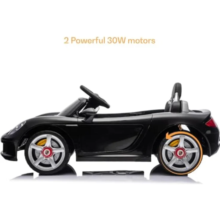 Porsche Carrera GT Elektro-Kinderauto 12V, mit Fernbedienung, Ledersitz, Bluetooth, EVA-Reifen – Offiziell lizenziertes Kinder Elektroauto – Schwarz – Bild 2