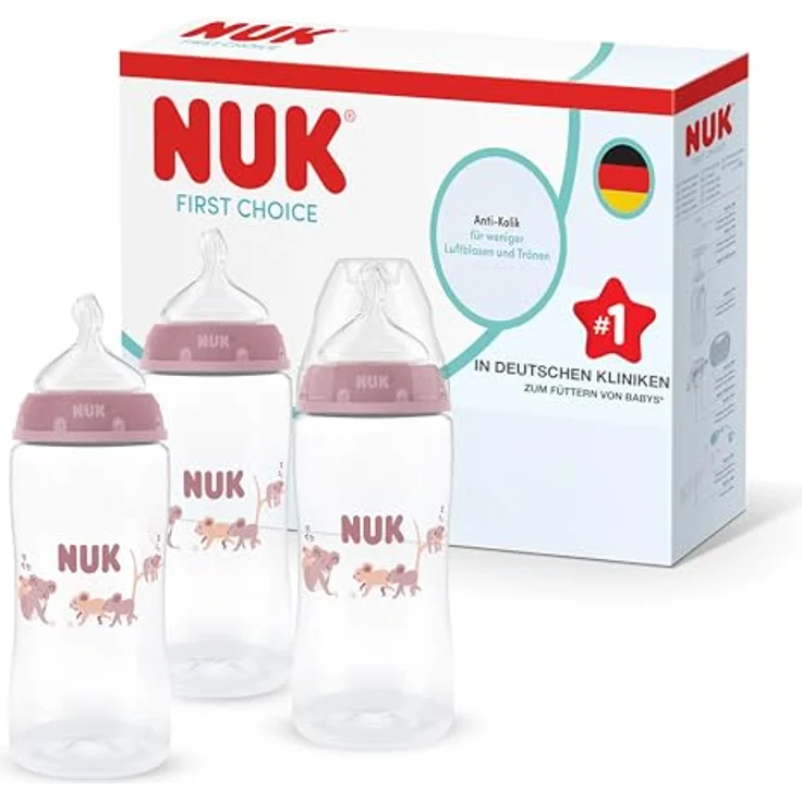 Nuk PP-Flasche First Choice Plus, 3er Pack mit Silikon-Sauger, Temperature Control, 300 ml, Koala, Gr. M – Bild 1
