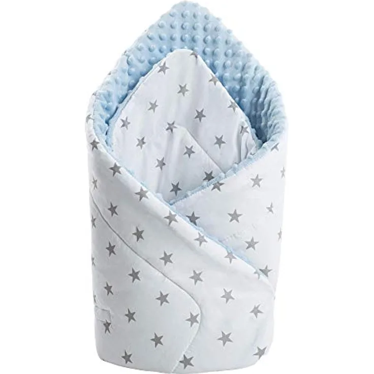 Medi Partners Einschlagdecke Steckkissen Minky 100% Baumwolle 75x75cm Babyhörnchen doppelseitig weich ganzjährig multifunktional antiallergisch Babys (Sterne mit hellblauem Minky)