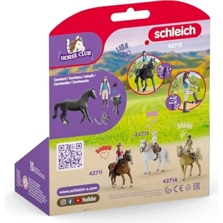 Schleich Lisa & Storm, Reiterin und Pferd im Horse Club, vollbewegliche Figur mit abnehmbaren Sattel und Zaumzeug, Hannoveraner-Wallach in schwarz, 15,5 x 18 x 8,2 cm – Bild 8