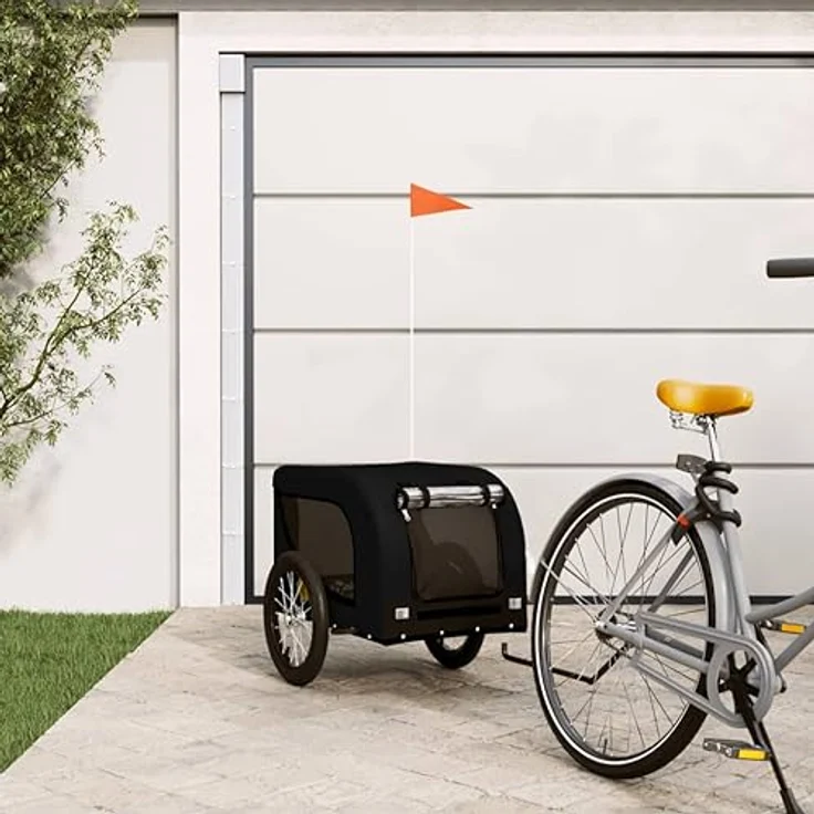 vidaXL Fahrradhundeanhänger Schwarz Oxford-Gewebe und Eisen, für Hunde bis 45 kg – Bild 2