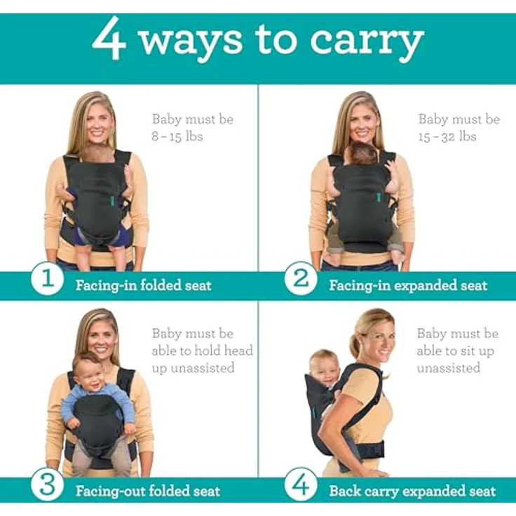 Infantino BKids Babytrage Flip Advanced, Bauch- und Rückentrage mit 4 Positionen, schwarz, für Babys von 3,6 bis 14,5 kg – Bild 2
