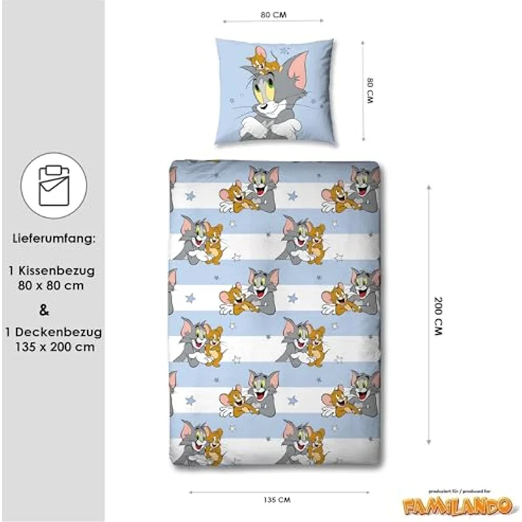 Tom und Jerry CHASE Bettwäsche Set 80 x 80 cm 135 x 200cm 100% Baumwolle – Bild 4
