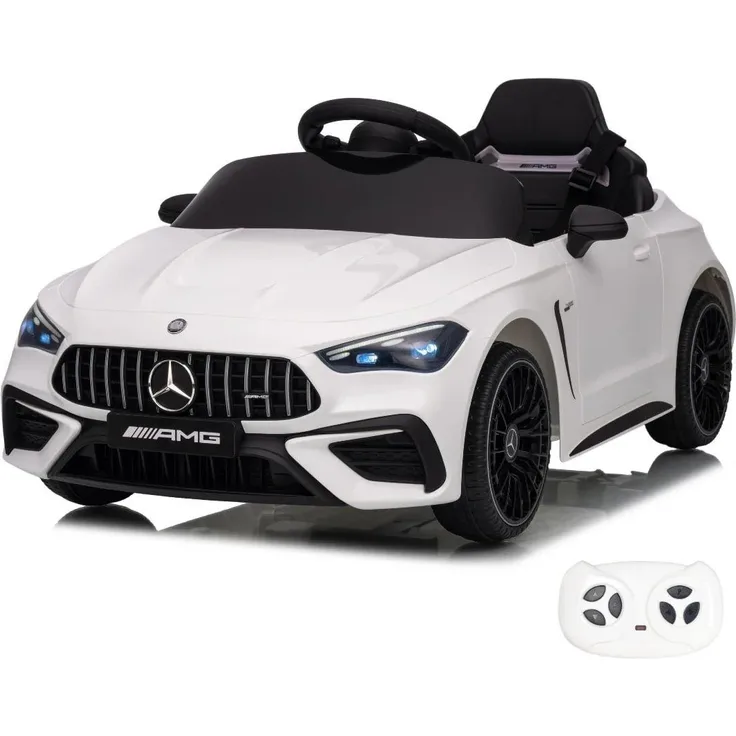 Vrooomy Mercedes-Benz CLE53 AMG Elektro-Kinderfahrzeug, 12V mit Fernbedienung und MP3-Player, für Kinder von 1-5 Jahren, offiziell lizenziert, weiß