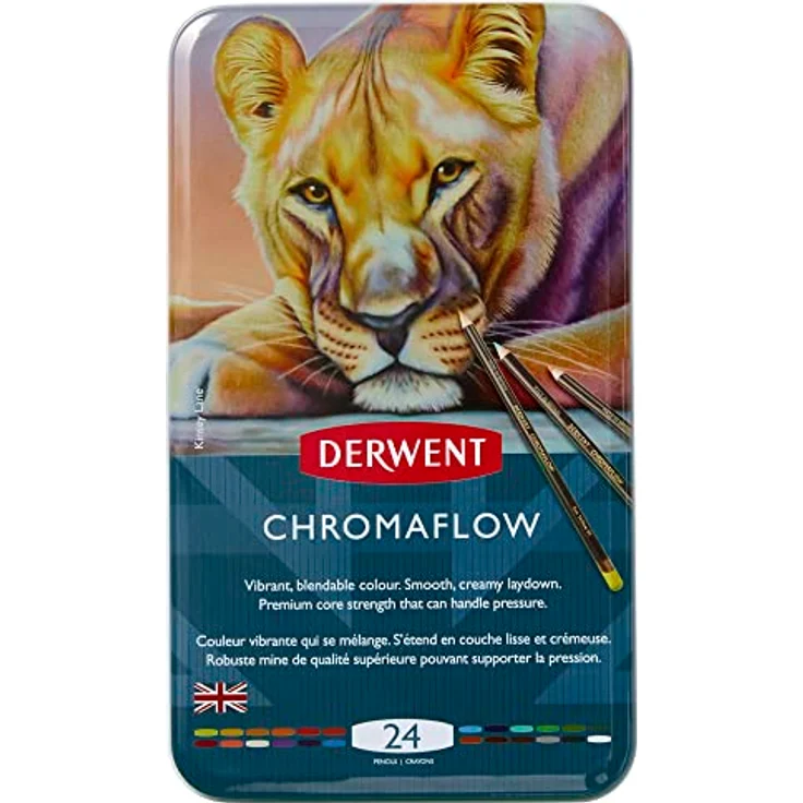 Derwent Chromaflow Buntstifte im 24er Set in Metallbox, 3,5 mm Minenstärke, Mischbar mit Geschmeidiger Textur, Ideal zum Zeichnen, Ausmalen und Layering, Professionelle Qualität, 2305857 – Bild 1