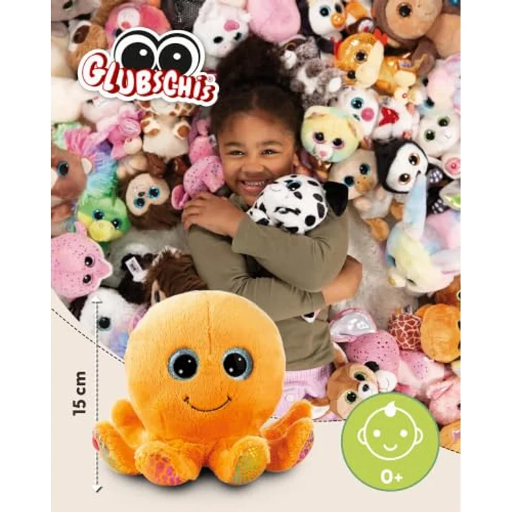 Nici Glubschis Oktopus Olly Polly, 15 cm schlenkerndes Kuscheltier in Orange mit glitzernden blauen Augen – Bild 3
