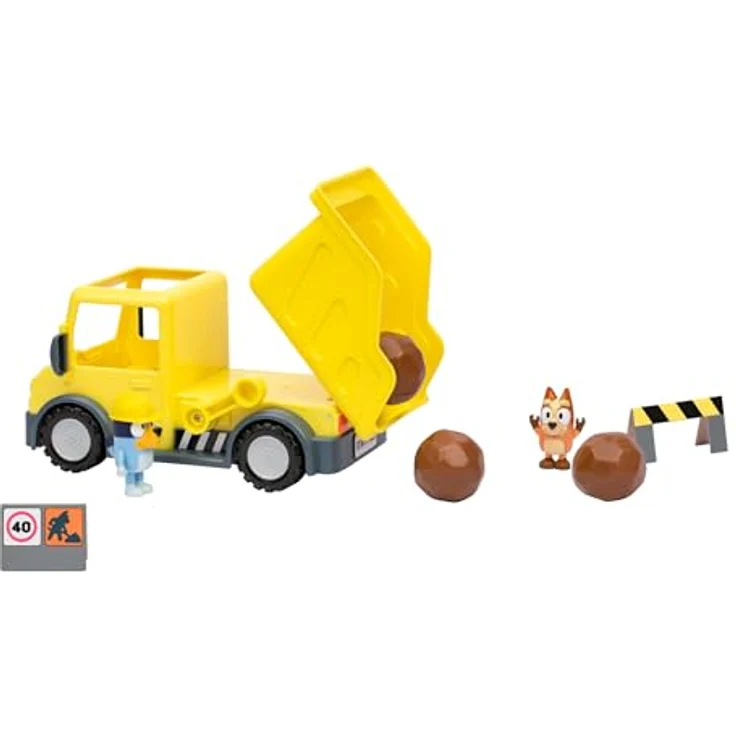 Bluey Exklusiver Tipvogn mit beweglichen Figuren Bluey und Bingo, interaktive Ladefunktion, inklusive Stickerblatt – Bild 3