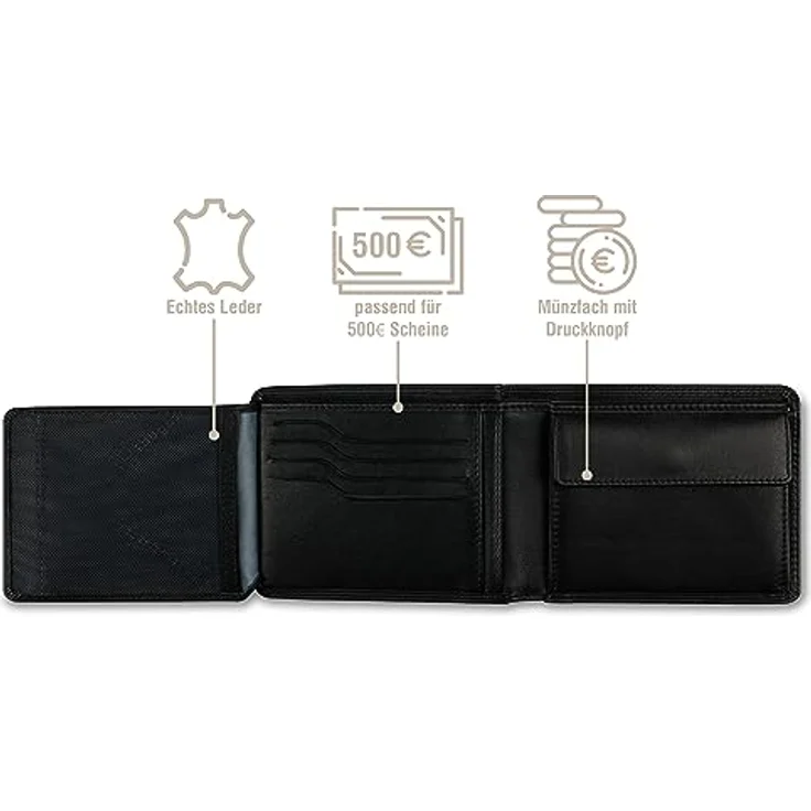 Bugatti Simbiosi Geldbörse II Leder 12 cm, Schwarz, S, Schwarz, S, Schwarz, S, Elegant – Bild 5