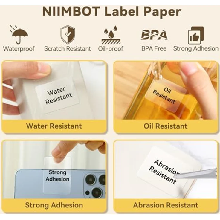 NIIMBOT Transparent A2G88318501 Etiketten, 125 Stück 40x60 mm, Thermotransferdruck, wasserdicht, reißfest – Bild 3
