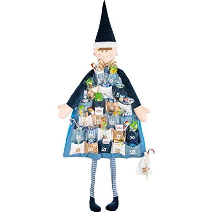 Rayher Adventskalender zum Befüllen, Stoff, royalblau, 118 x 53 cm, mit 24 Patchwork-Täschchen und Aufhänger, für Kinder und Jungen, genäht aus verschiedenen Stoffarten in Weiß und Blautönen – Bild 2