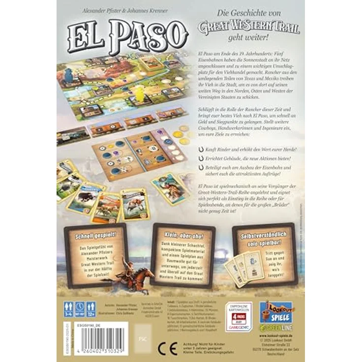 Lookout Great Western Trail: El Paso, Kennerspiel für 1-4 Spieler, ab 12 Jahren, 60-90 Minuten Spielzeit, deutsche Ausgabe – Bild 4
