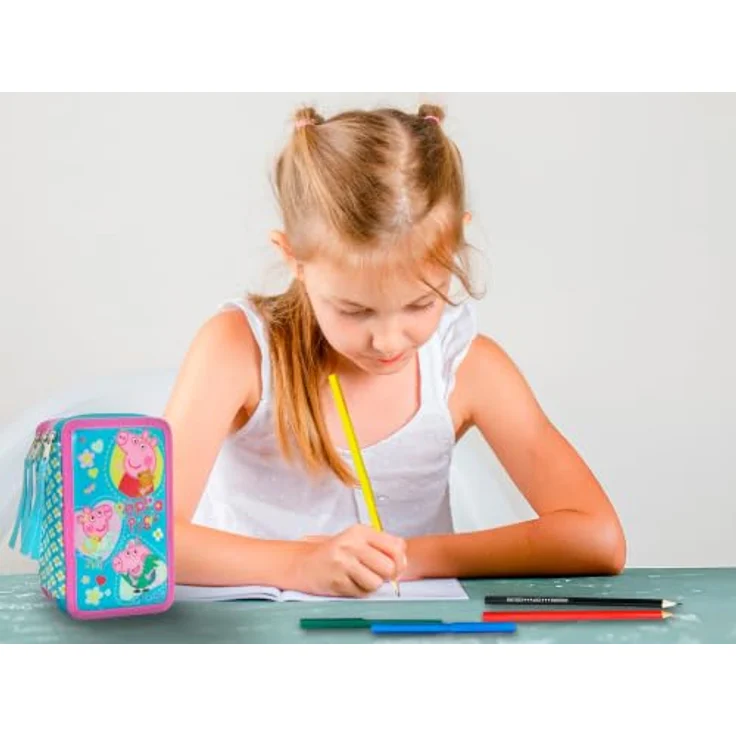 Peppa Pig Federmäppchen 3 Etagen mit Schulmaterial, kindgerechtes Design für Schule und Freizeit – Bild 2
