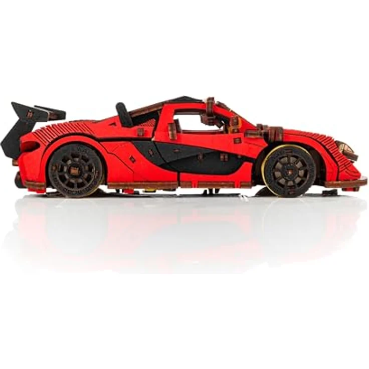 Eco Wood Art Modellbausatz Racing Car Rennauto, 237-teilig, Holzmodell in rot oder gelb mit Federmechanismus und öffnenden Türen – Bild 6