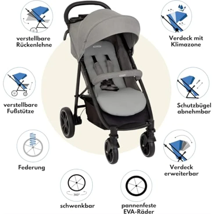 Graco Buggy Eezefold DLX, Sportwagen mit Einhand-Faltmechanismus, Becherhalter und Mobilitätsgarantie - Lunar – Bild 2