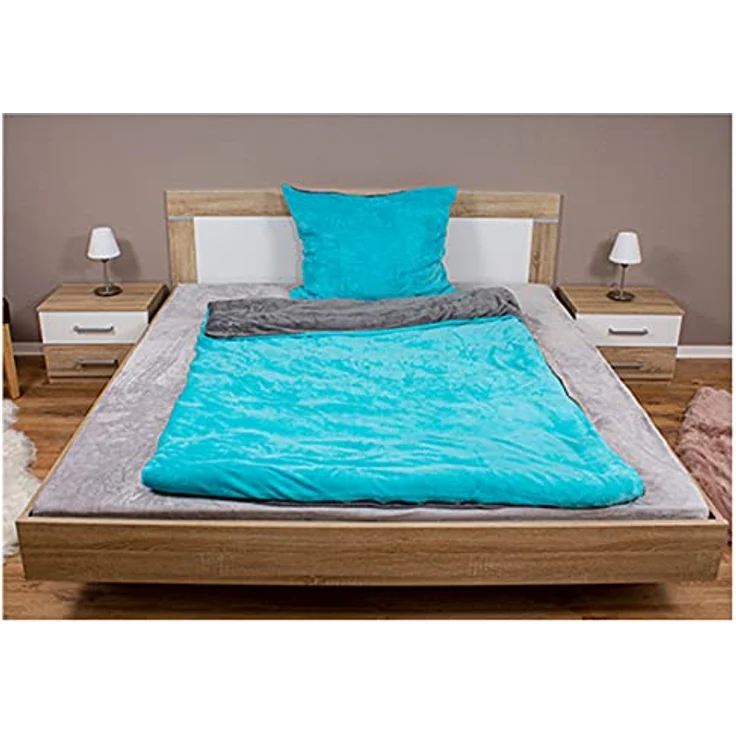 heimtexland ® Teddy Flanell Wende Bettwäsche Bettbezug Set 80x80 I 135x200 Plüsch Bezug Cashmere Touch Typ751 Petrol Grau – Bild 1