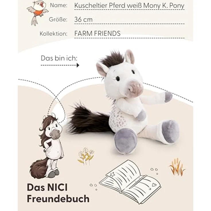 NICI Kuscheltier Pferd Mony K. Pony 36cm, weiß, weiches Plüschtier mit schwarzer Mähne, ideales Geschenk für Kinder und Erwachsene - 62243 – Bild 4