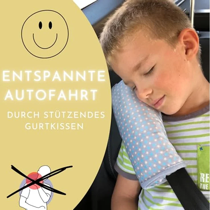 HECKBO Auto Schlafkissen für Kinder - Sterne Design, maschinenwaschbar, kuschelweich, Gurtkissen und Reisekissen für Autofahrten und Reisen – Bild 3