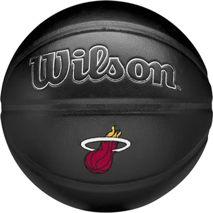 Wilson NBA Team Premiere Basketball, Schwarz, Miami Heat Design, Größe 7, Kunstleder mit Dual Depth Technologie – Bild 1