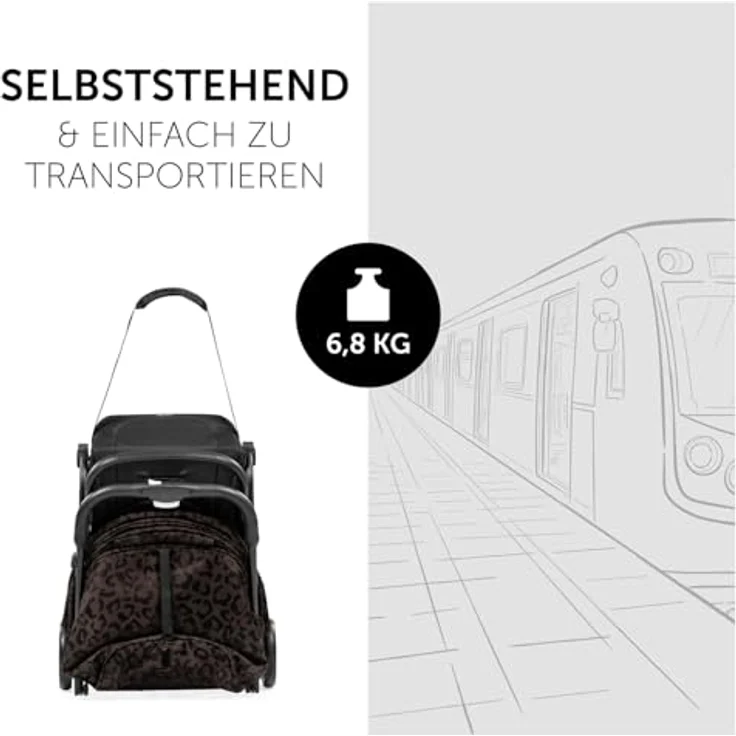hauck Travel N Care, Leo Schwarz - Reise Buggy mit Liegefunktion, für Kinder ab Geburt bis 22 kg, leicht 6,9 kg, klein zusammenklappbar, UPF 50+, große Einkaufskorb bis 3 kg – Bild 4