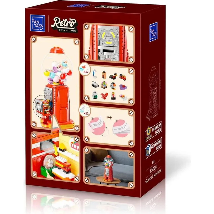 Pantasy Original-Retro Series Gumball Machine, Kaugummi Automat aus GoBricks-Steinen mit 13 bedruckten Teilen, 16 x 16 x 34 cm