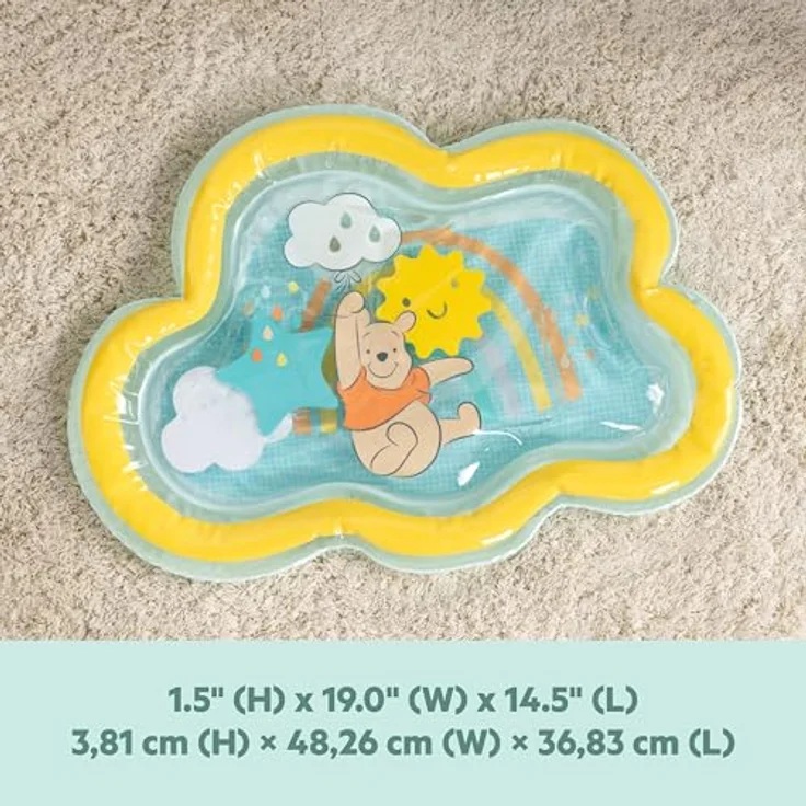 Bright Starts Winnie Puuh Once Upon a Tummy Time, Bauchlage-Wassermatte in Blau, mit 3 schwimmenden Teilen, geeignet für Neugeborene – Bild 4