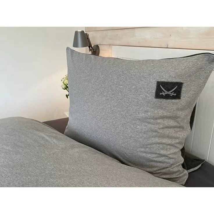 Sansibar Jersey Melange Wendebettwäsche Anthrazit/Silber Doubleface Set 2 teilig 100% Baumwolle 135x200 cm 80x80 cm – Bild 3