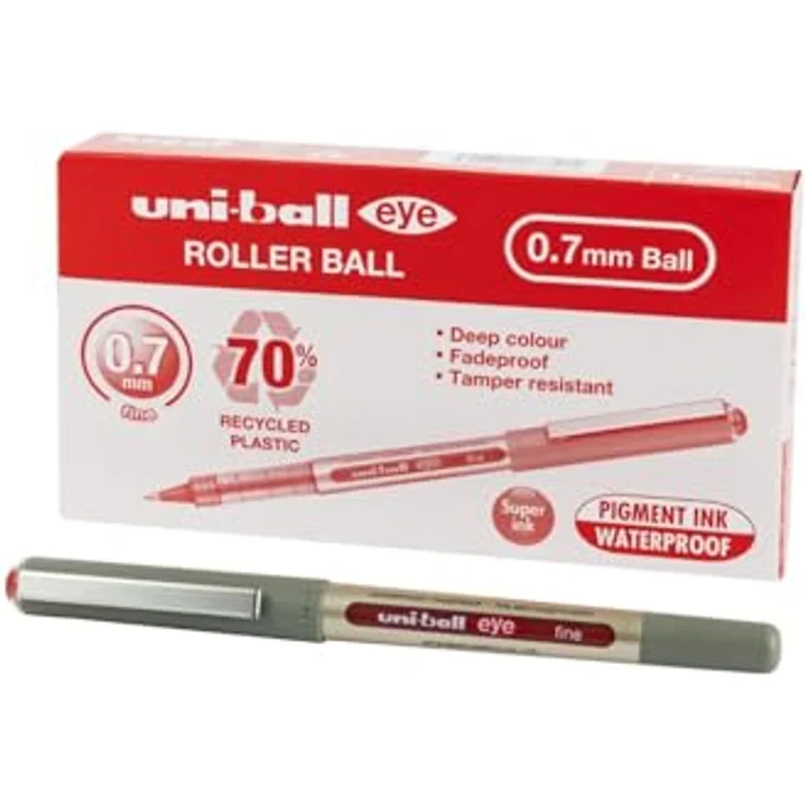 Uni-ball Styllo Roller Eye UB157, Tintenroller mit dokumentenechter Tinte, 0,4 mm Strichbreite, Rot, 12er Pack – Bild 3