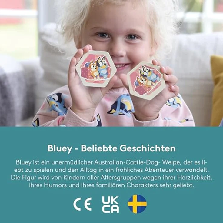 MICKI Memo – Holzspiel „Bluey“ – Memory-Spiel mit 38 sechseckigen Plättchen und motivierenden Bluey-Bildern, für Kinder ab 3 Jahren – Bild 6