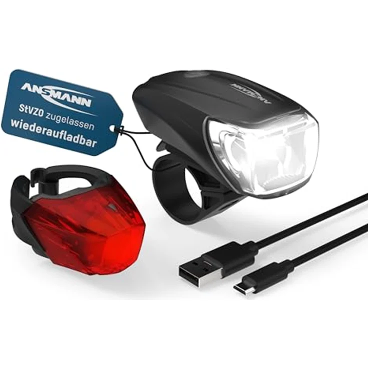 Ansmann Fahrradlicht Set StVZO zugelassen mit CREE LED 170 Lumen / USB aufladbar / 140m Leuchtweite, rear – Bild 1