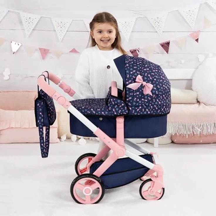 Bayer Design Puppenwagen Xeo, höhenverstellbar und wandelbar, mit Tasche und schwenkbaren Vorderrädern, geeignet für Puppen bis 46 cm – Bild 2