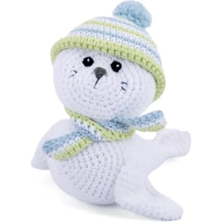 Gründl Häkelset Kuscheltier, Giraffe Gina, Esel Eddy, Robbe Robby, Tiger Timmy, 100% Baumwolle, 70 g in 3 Farben, inklusive Häkelnadel und Strickanleitung – Bild 1