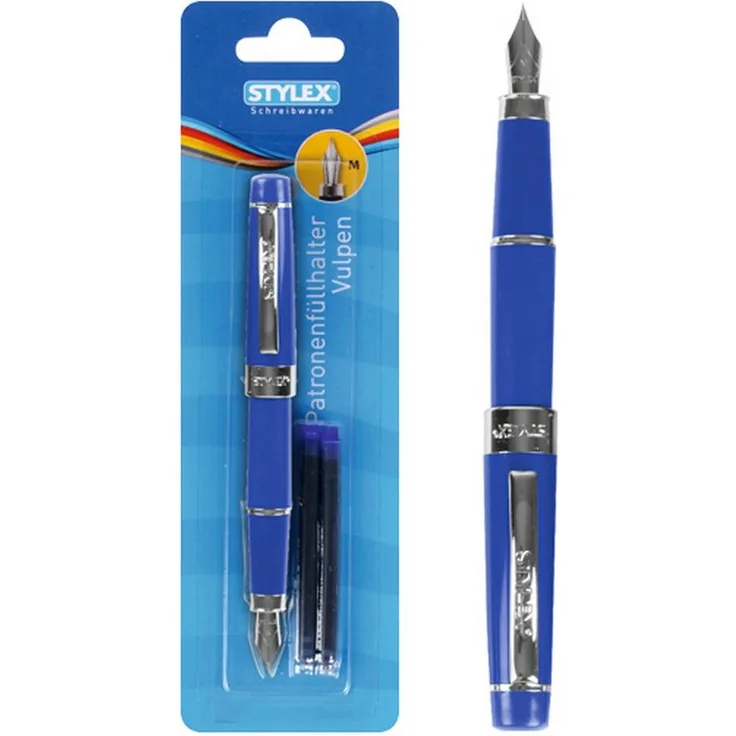 Stylex Schreibwaren Füllhalter Patronenfüllhalter / Füller + 3 Maxi Tintenpatronen, blau