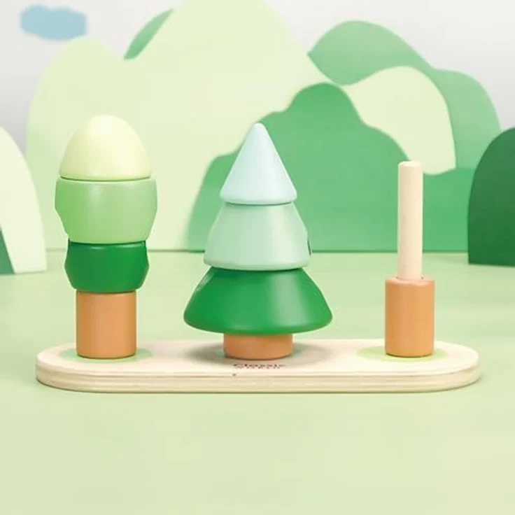 Classic World Stapelspiel Wald, 13-teiliges Holzspielzeug zur Förderung der Hand-Augen-Koordination, 23x8x13cm, für Kinder ab 10 Monaten – Bild 4