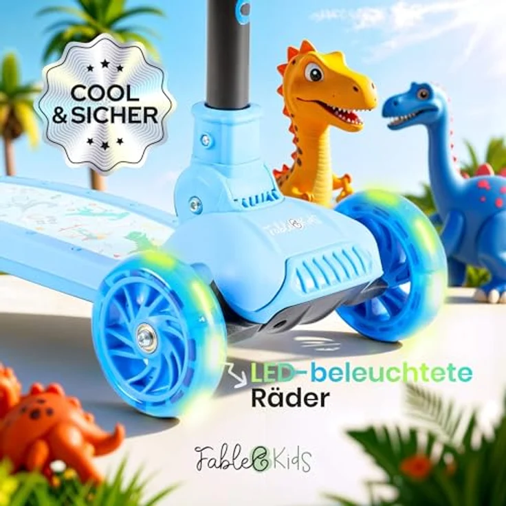 FableKids Kinderroller Tretroller Cityroller Blau, höhenverstellbar, klappbar, mit LED-Leuchträdern, für Kinder ab 3 Jahren – Bild 2