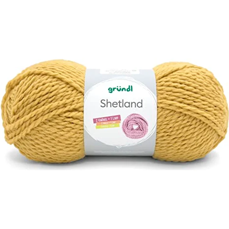 Gründl Shetland Wolle (modisches und weiches Strickgarn aus 80% Polyacryl und 20% Wolle, 100 g / 170 m, Nadelstärke: 7-8, 1 x 100 g), curry – Bild 1