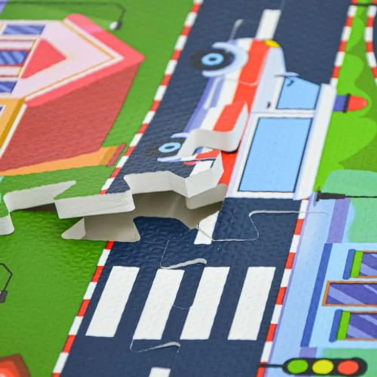 LittleTom 12 Teile Puzzlematte Straße für Kinder - 30x30 Indoor & Outdoor - Spielzeug Autostrasse Puzzle - Spielteppich Straße Spielmatte Auto Kinderteppich in Blau – Bild 3