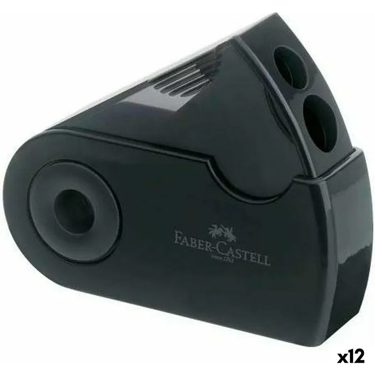 Faber-Castell 182700 "Sleeve" Doppelspitzdose, Anspitzer für Bleistifte und Farbstifte, schwarz, mit integriertem Spänebehälter und ergonomischem Design
