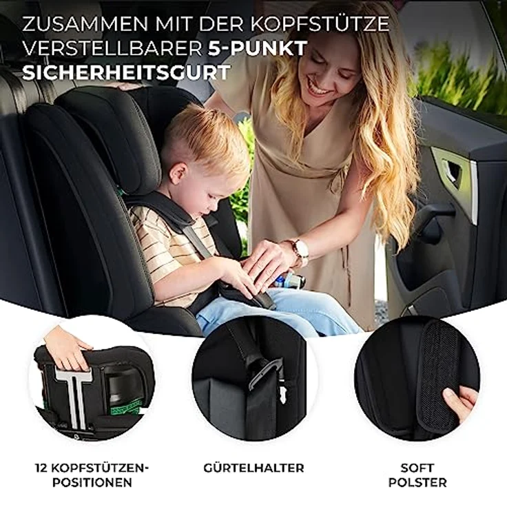 Kinderkraft SAFETY FIX 2 i-Size, Kindersitz ab 15 Monaten bis 12 Jahre (76-150 cm), mit Isofix, Top Tether, Sitzverkleinerer, grau – Bild 5