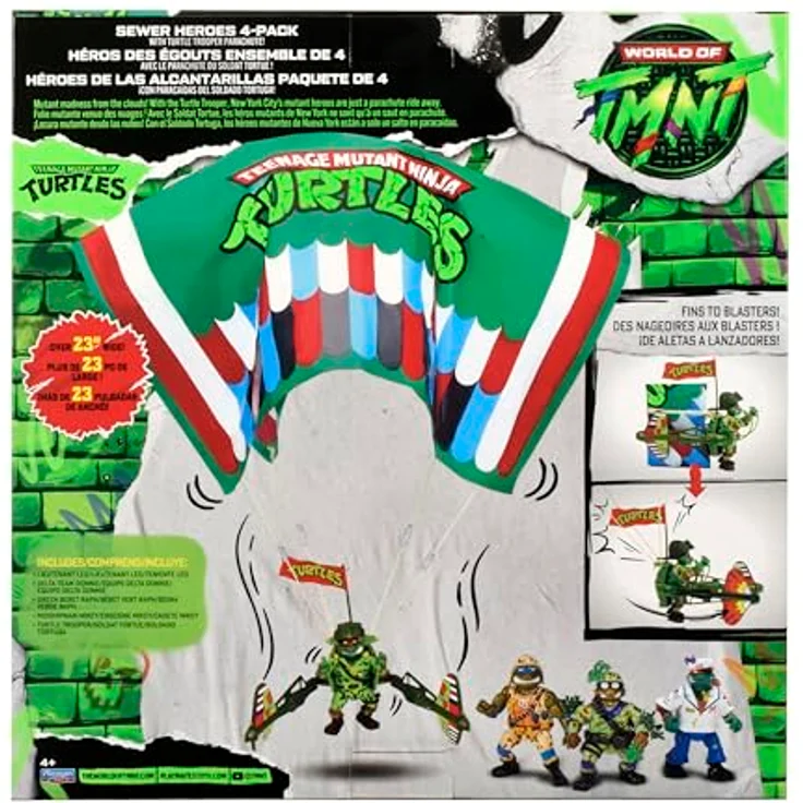 Playmates Toys Teenage Mutant Ninja Turtles Classic Actionfiguren 4er-Pack Sewer Heroes mit Fallschirm, detailgetreu gestaltet – Bild 3